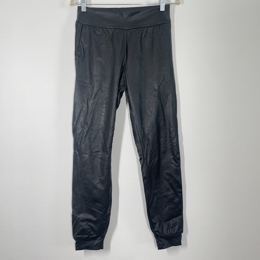 Commando Faux Vegan Leather Mid Rise Ankle Crop Jogger‎ Pants Black Womens Small